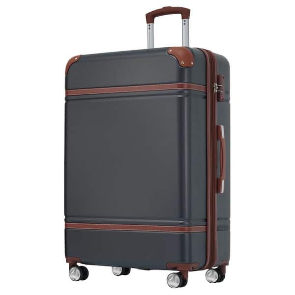 Tatahance 28 in. Black Vintage Luggage Expandable Lightweight Suitcase with TSA Lock and Spinner Wheels