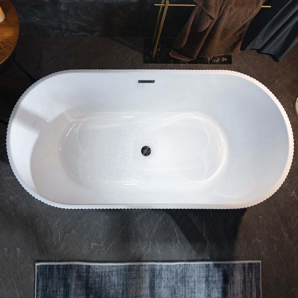 Pavanjit 67" White Matte Black Freestanding Acrylic Soaking Tub