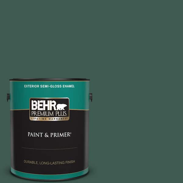 BEHR PREMIUM PLUS 1 gal. #PPF-02 Patio Green Semi-Gloss Enamel Exterior Paint & Primer