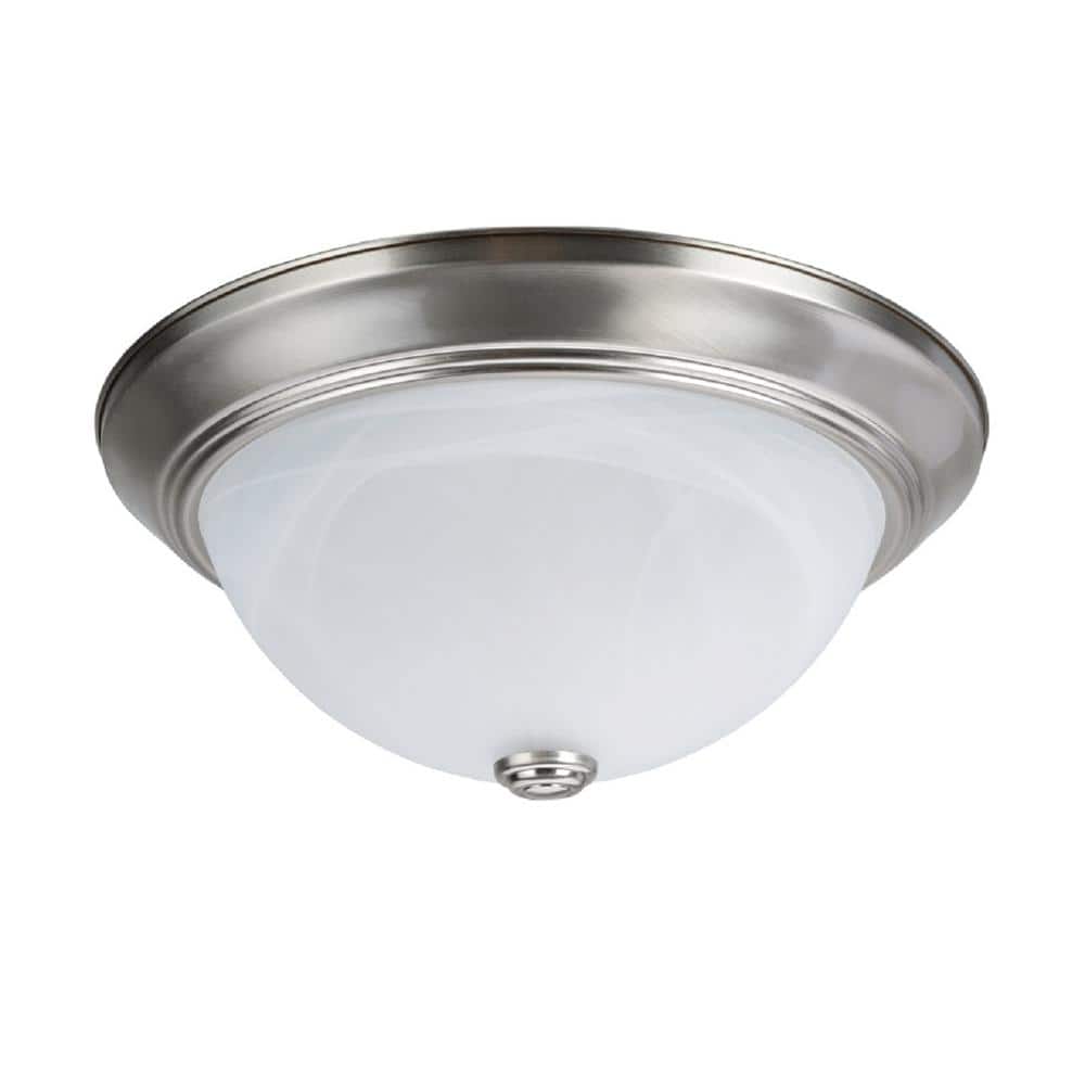 13 in. 2-Light Brushed Nickel Flushmount with White Alabaster Glass Diffuser price history on PriceWatchPro