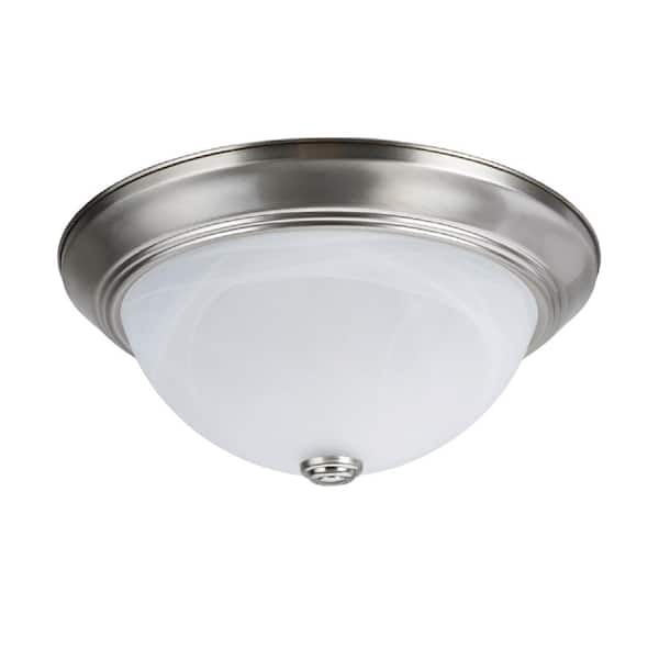 Aspen Creative Corporation 13 in. 2-Light Brushed Nickel Flushmount with White Alabaster Glass Diffuser