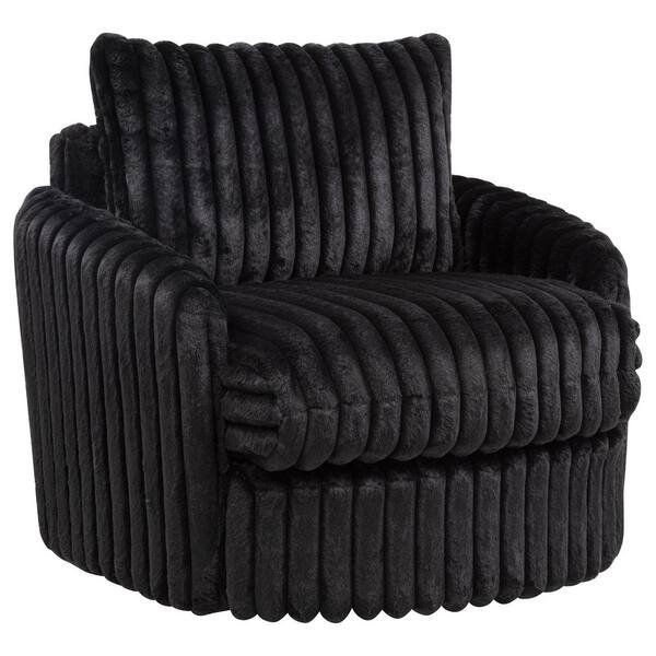 Sarco Black Corduroy Upholstered Swivel Accent Arm Chair