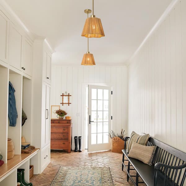 60-Watt 1-Light Brass Pendant Light Fixture with Hemp Paper Rope Shade