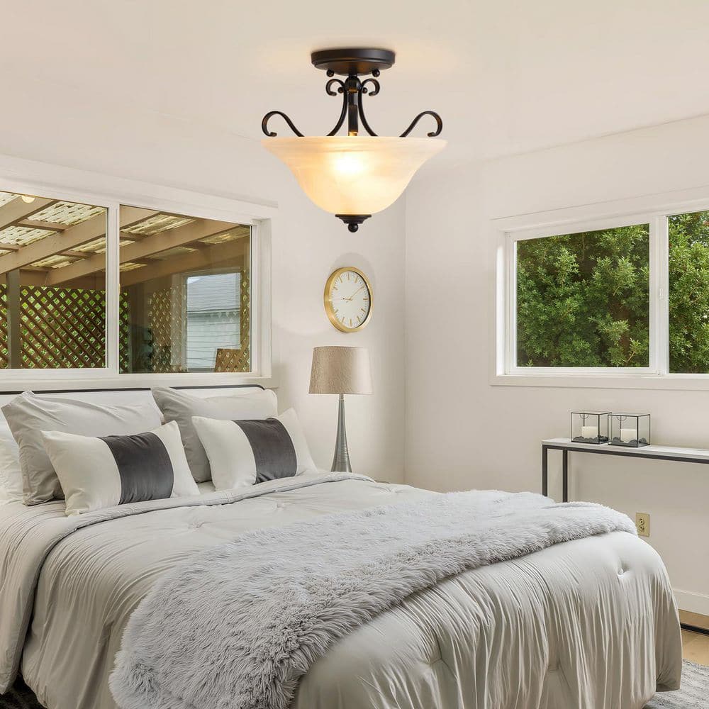 Retro Series 12in. Mid Century Modern Bowl Matte Black E26 LED Semiflush Mount Ceiling Light for Bedroom Kitchen Hallway price history on PriceWatchPro