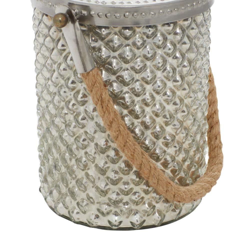Coastal Elegance Silver Glass Hanging Candle Lantern, 5" x 13"