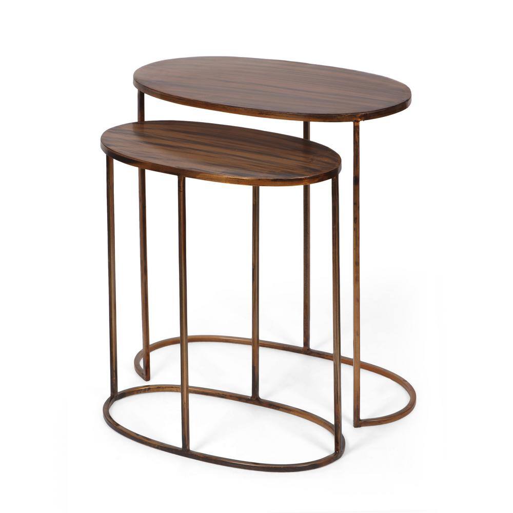 Noble House Andrea Antique Brass Oval Nesting Tables (Set of 2) 106179