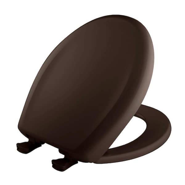 BEMIS Soft Close Round Plastic Closed Front Toilet Seat in Espresso Brown Removes for Easy Cleaning and Never Loosens