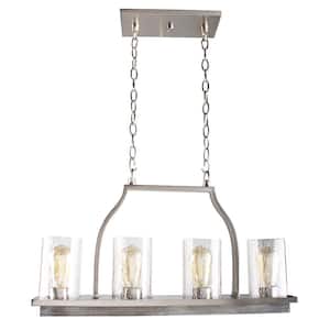 Westbury 4-Light Brushed Nickel with Painted Grey Driftwood Chandelier with Cracked Glass