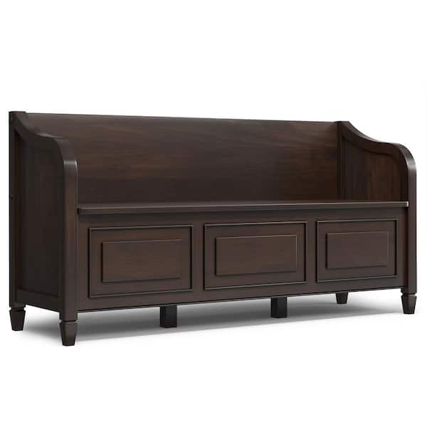 Connaught  56 in. Wide Solid Wood Entryway Storage Bench in Chestnut Brown