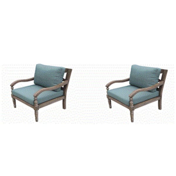 Hampton Bay Lakewood Light Brown Stationary Eucalyptus Outdoor Lounge Chair with CushionGuard Cushions (2-Pack)