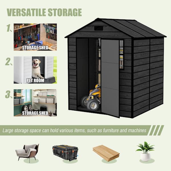 6 ft. W x 6 ft. D Black Resin Outdoor Storage Shed with Window