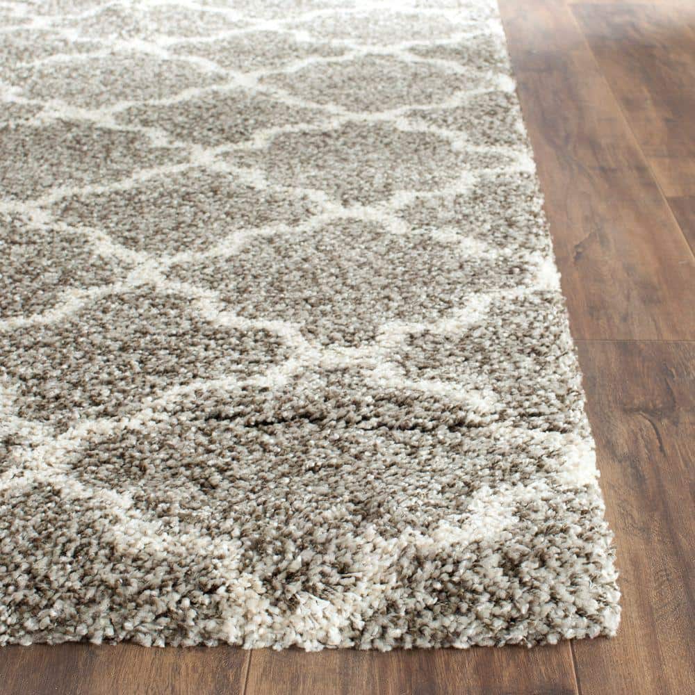 Ivory and Grey Rectangular Shag Area Rug 6' x 9'