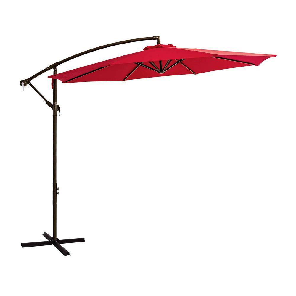 10 ft. Powder Coated Steel Pole Cantilever Tilt Patio Umbrella in Red
