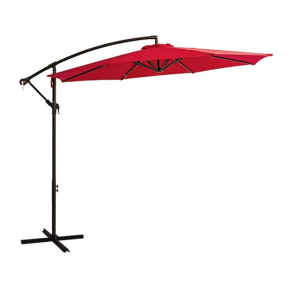Unbranded 10 ft. Powder Coated Steel Pole Cantilever Tilt Patio Umbrella in Red