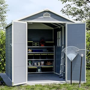 8 ft. W x 6.5 ft. D Outdoor Gray Resin Storage Plastic Shed with Lockable Door and Floor(52 sq. ft.)