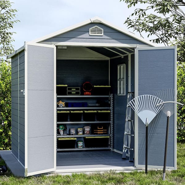 Sizzim 8 ft. W x 6.5 ft. D Outdoor Gray Resin Storage Plastic Shed 