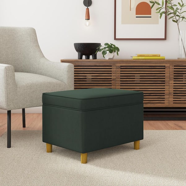 Homepop Dinah Loden Green Velvet 24 in. Ottoman with Storage