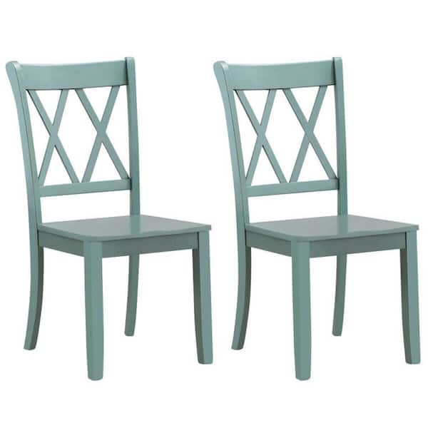 Sudzendf Cross Back Rubber Wood Outdoor Dining Chairs in Mint Green (Set of 2)