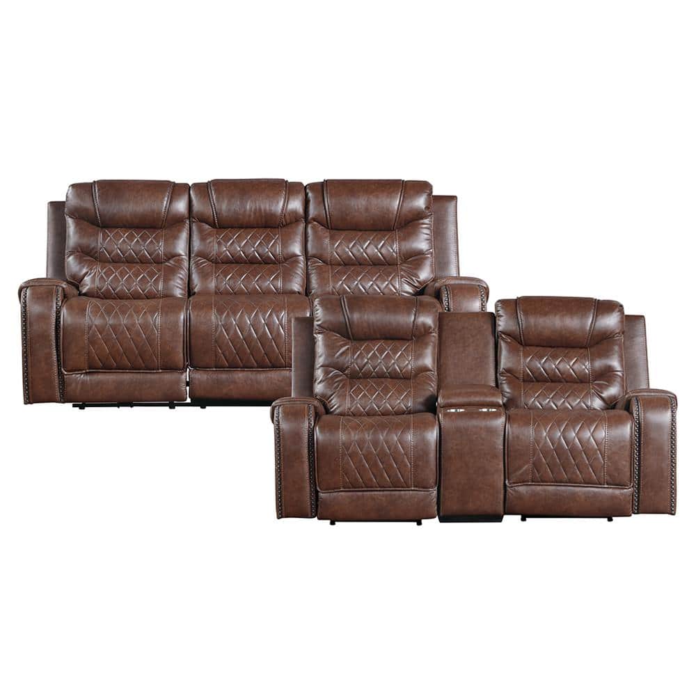 Bergen 86.5 in. W Straight Arm Faux Leather Rectangle 2-Piece Power Reclini