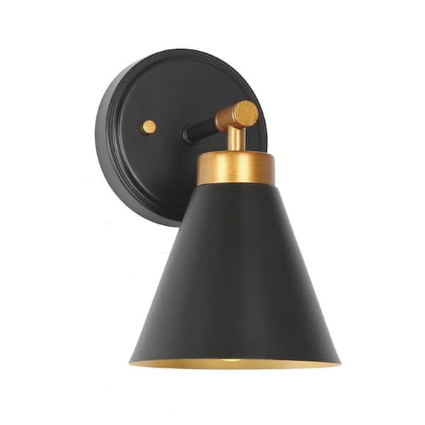 Bronze Sconce with Bell Black Shade