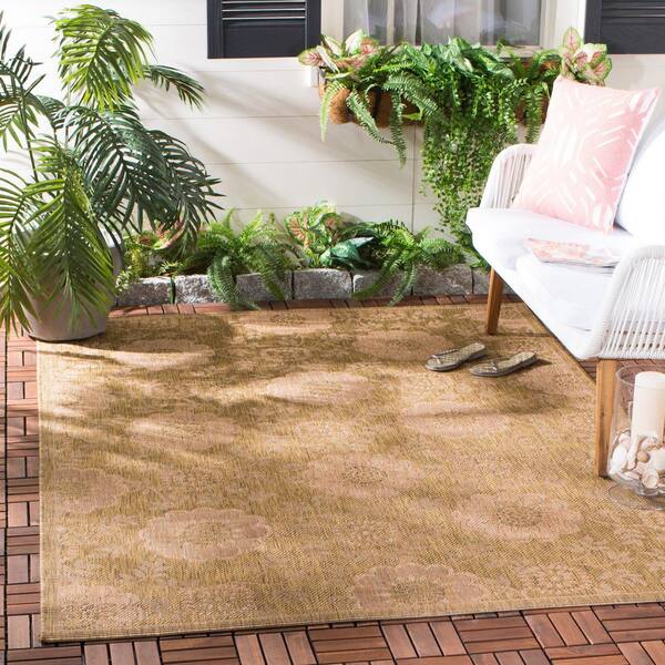 Courtyard Gold/Natural 5 ft. x 8 ft. Border Indoor/Outdoor Patio  Area Rug