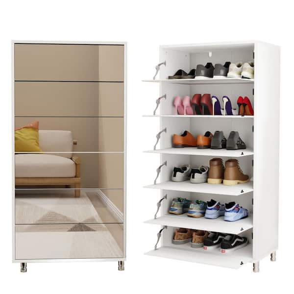 13.39 in W x 24. 8in D x 47.64 in H White Mirror Shoe Cabinet With