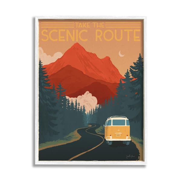 Stupell Industries The Scenic Route Phrase Mountain Travel By Janelle Penner Framed Print Typography Texturized Art 16 in. x 20 in.
