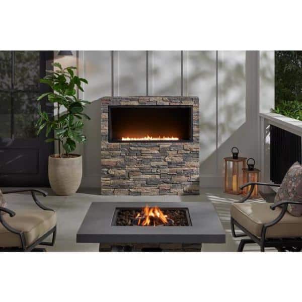 Home Decorators Collection 48.00 in. W 65000 BTU Envirostone Brown (MGO) Propane Outdoor Fire Pit with Lava Rocks, Cover, and Tank Holder Included