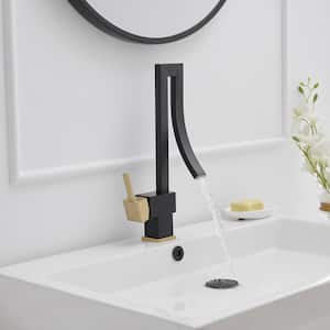 Modern Creative Unique Single-Handle Single-Hole Bathroom Sink Faucet Brass Elegent Basin Vanity Taps in Black Gold