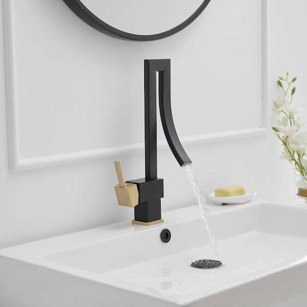 Single Handle Single Hole Bathroom Faucet in Gold Black