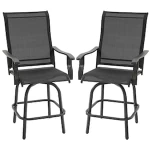 Swivel Black Metal Outdoor Bar Stools with Armrests, Bar Height Patio Chairs (2-Pack)