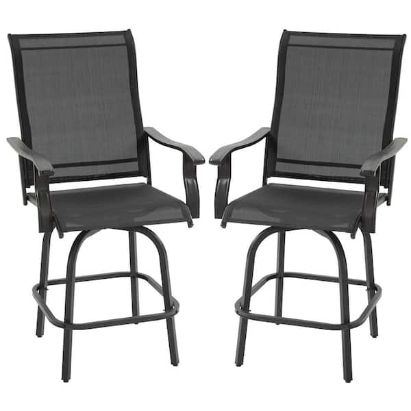 Outsunny Swivel Black Metal Outdoor Bar Stools with Armrests, Bar Height Patio Chairs (2-Pack)