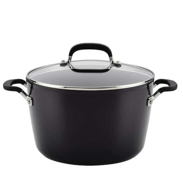 KitchenAid Hard Anodized Nonstick 8 qt. Hard Anodized Aluminum Nonstick Stock Pot in Onyx with Lid