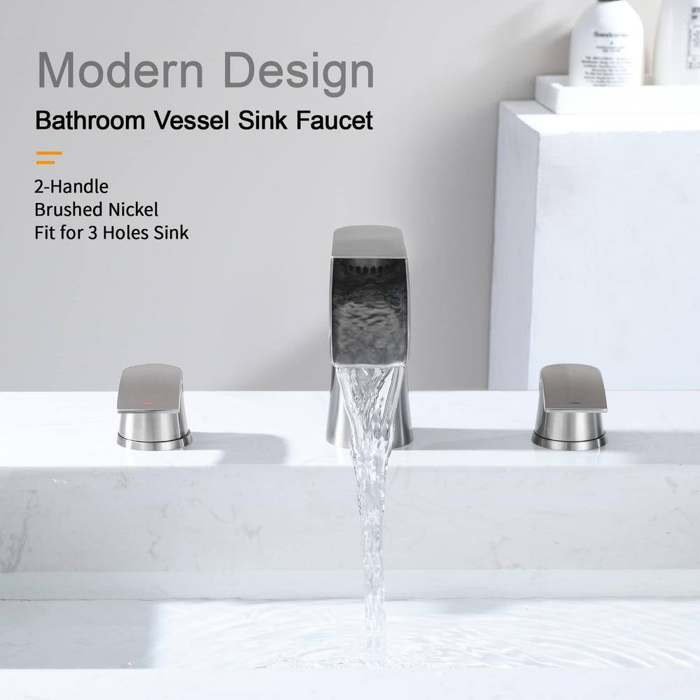 Brushed Nickel Double Handle Waterfall Bathroom Faucet Set