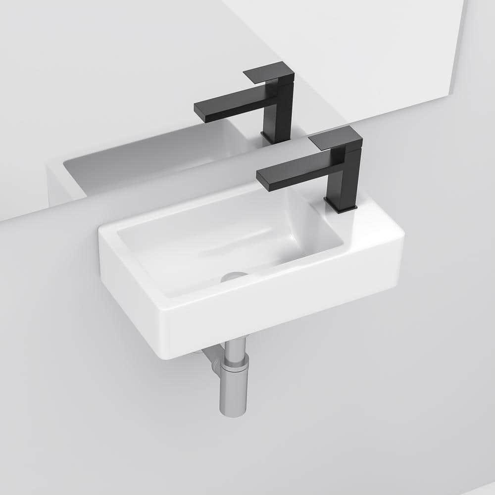 Modern White Ceramic Rectangular Wall Mounted Bathroom Sink with Single ...