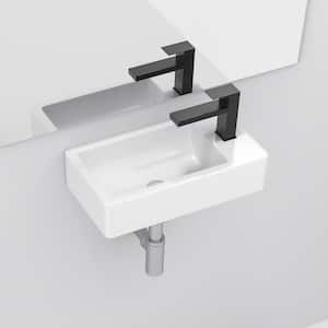 Modern White Ceramic Rectangular Wall Mounted Bathroom Sink with Single Faucet Hole