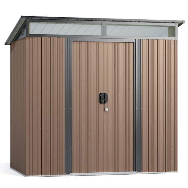 6 ft. W x 4 ft. D Outdoor Storage Metal Shedwith Sliding Doors and Transparent Panel for Backyard, Brown 22.7 sq. ft.
