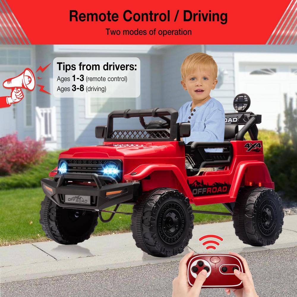 Red 12V Off-Road Kids Ride-On Truck with LED Lights