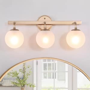 Brass Globe Bathroom Vanity Light, 3-Light Modern Gold Bedroom Wall Sconce Light with Frosted Glass Shades