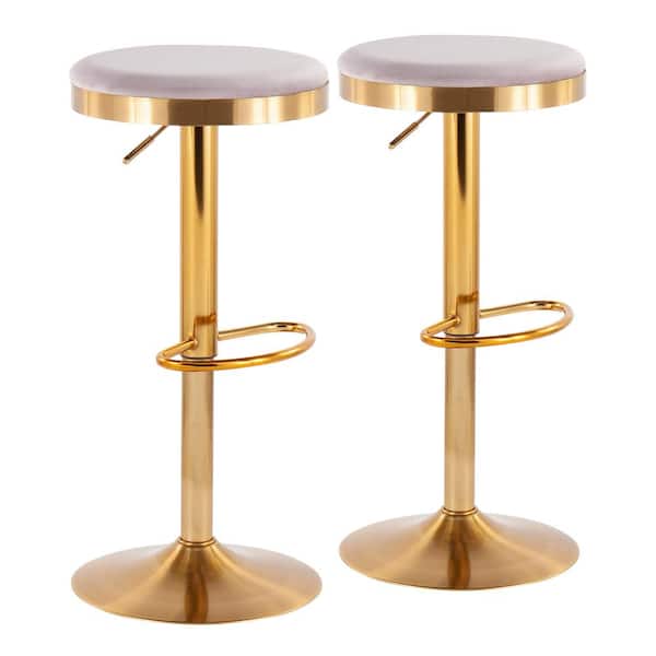 Lumisource Dakota 31.75 in. Silver Velvet and Gold Metal Adjustable Bar Stool (Set of 2)