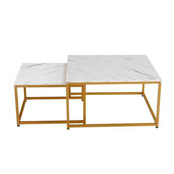 Unbranded 31 .49 in. White Square MDF Wood Modern Nesting Coffee Tables Set(Set of 2)