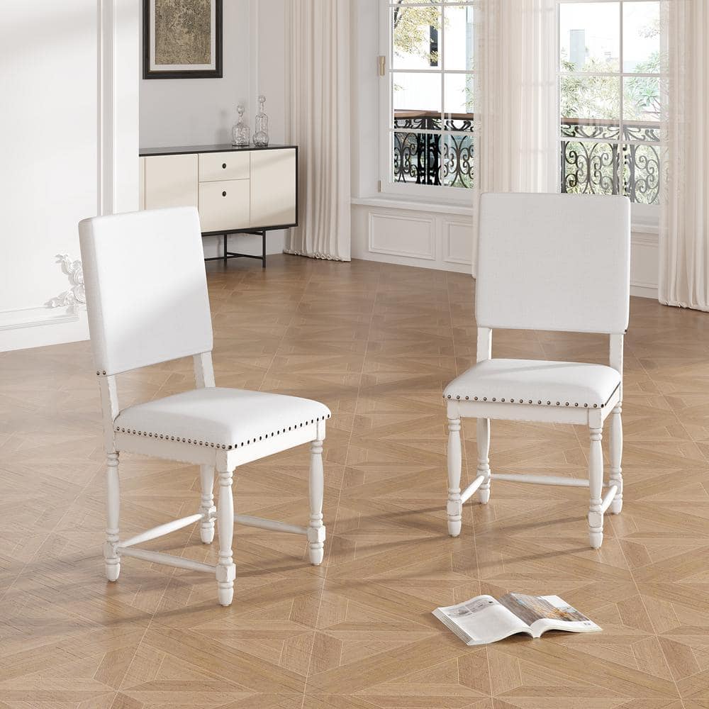 2-Piece Wood White Frame Patio Dining Chair Garden and Outdoor Side Chair w