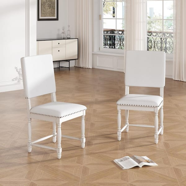 2-Piece Wood White Frame Patio Dining Chair Garden and Outdoor