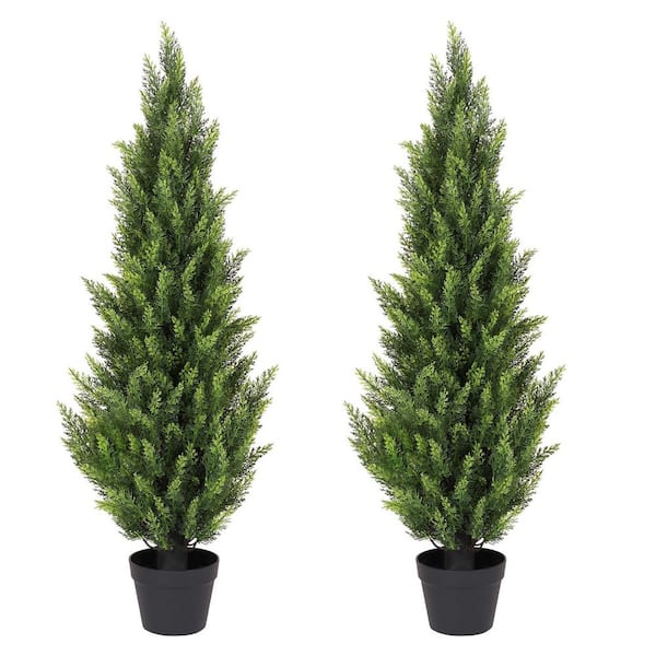 Unbranded 4 ft. UV Resistant Artificial Cedar Topiary Trees Faux Pine Trees, Evergreen Fake Bushes Artificial Shrubs (2-Pack)