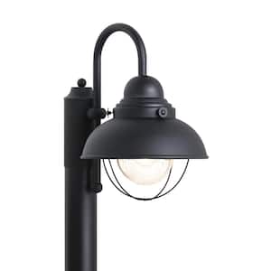Sebring 1-Light Black Outdoor Post Lantern with Clear Seeded Glass Diffuser