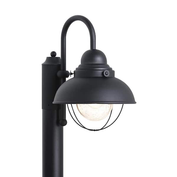 Generation Lighting Sebring 1-Light Black Outdoor Post Lantern with Clear Seeded Glass Diffuser