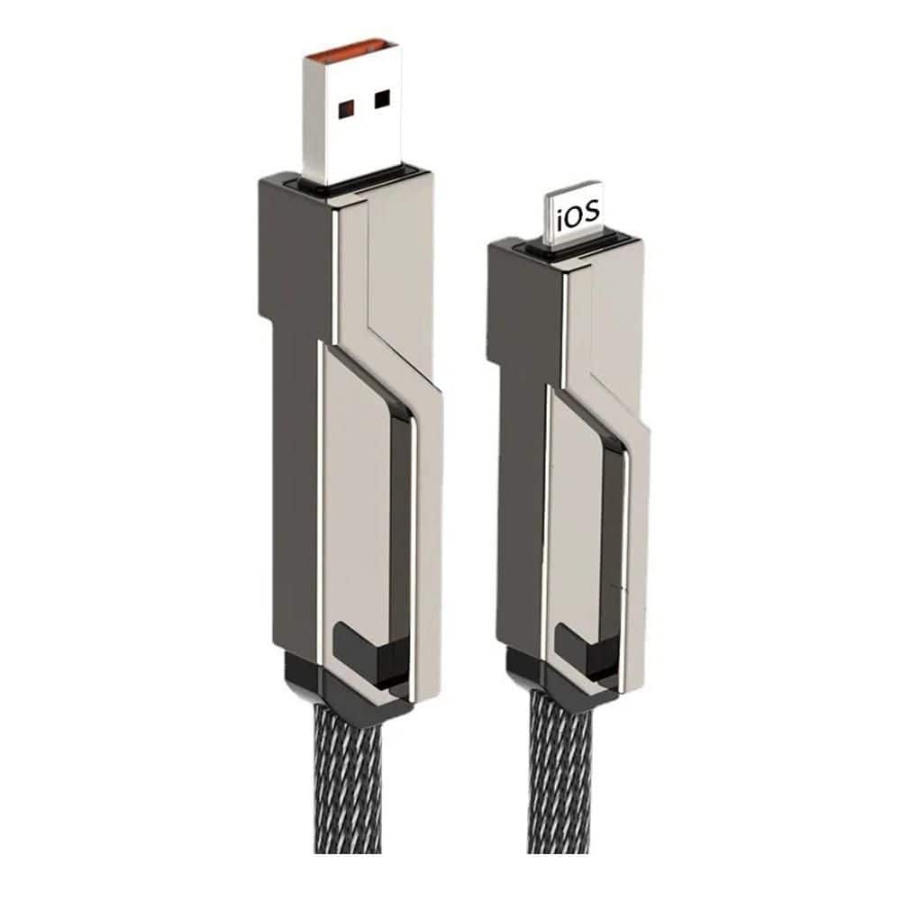 4-in-1 Data Cable Dual USB and Type-C to Lightning with PD 100-Watts Fast C