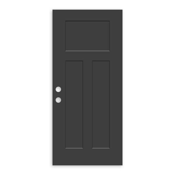 Cambridge 36 in. x 80 in. 3-Panel Left-Hand/Inswing Black Painted Steel Prehung Front Door with 20 min Fire Rating