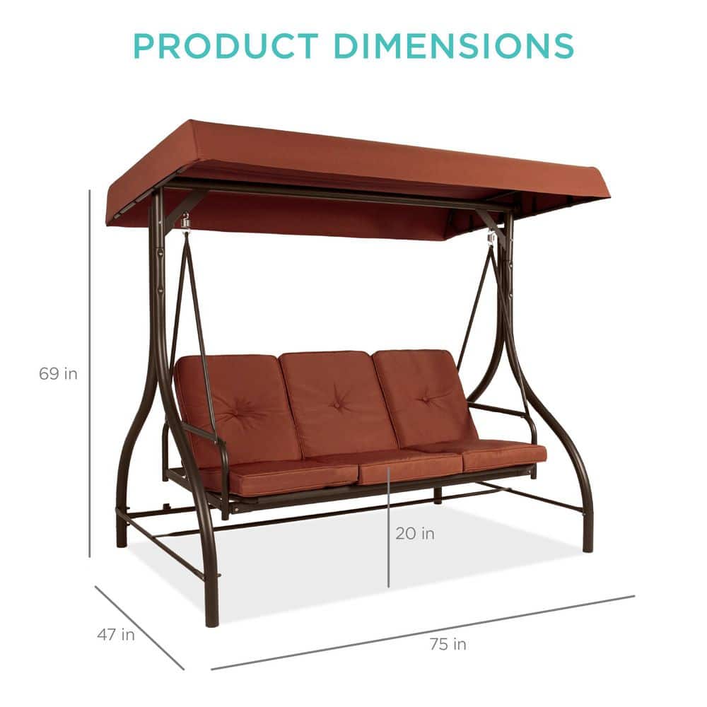 Dark Rust Steel Frame Outdoor Canopy Swing Glider with Cushions
