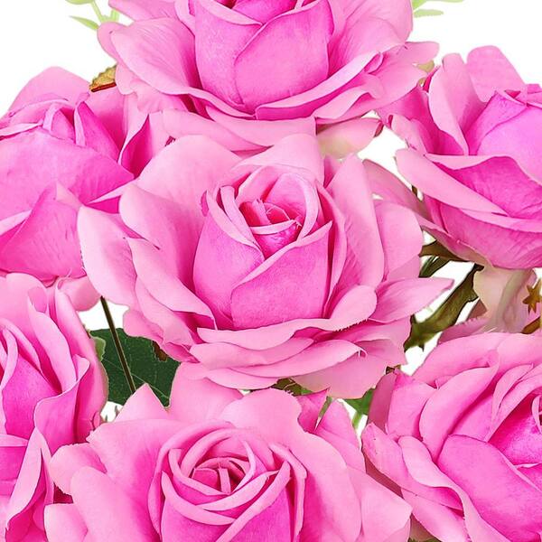LIVING LUXURY 17 in. Hot Pink Artificial Gardenia Rose Flower Stem